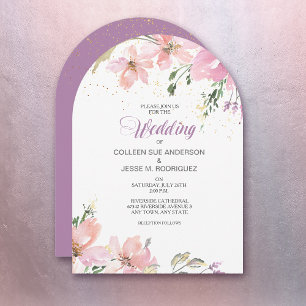Rosa Lavendel-Aquarell-Blumenhochzeit Einladung