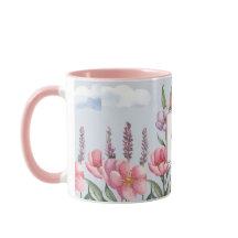 Rosa Lavendel-Blume Rosa O Monogramm Combo-Tasse