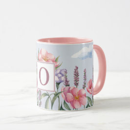 Rosa Lavendel-Blume Rosa O Monogramm Combo-Tasse Tasse