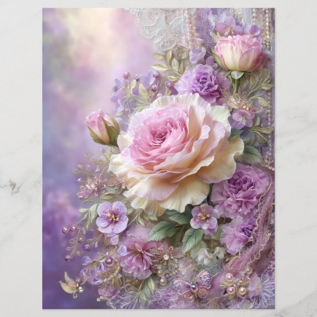 Rosa Lavendel Blumen Junk Journal Scrapbook Papier (Vorderseite)