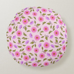 Rosa Lavendel Blumen Spitze Daisy Rund Kissen II