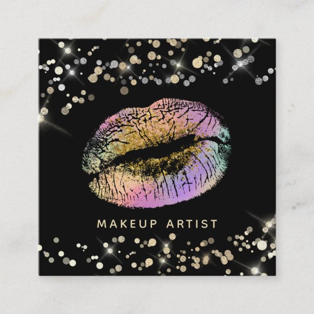 *~* Rosa Lavendel Glitzer Pastellippen Makeup Quadratische Visitenkarte (Vorderseite)