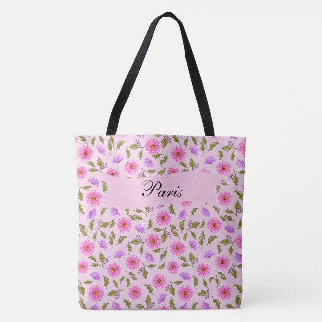Rosa Lavendel Lacy Daisy-Tasche (Vorderseite)