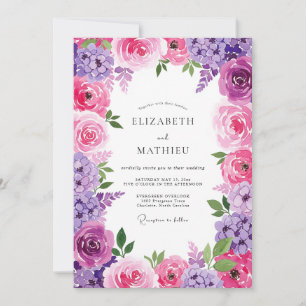 Rosa Lavendel Strahlende Florale Hochzeit Einladung