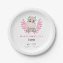 Rosa Leaf Niedlich Hippo Floral Happy Birthday