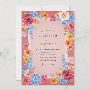 Rosa lebendige florale Hochzeit Einladung