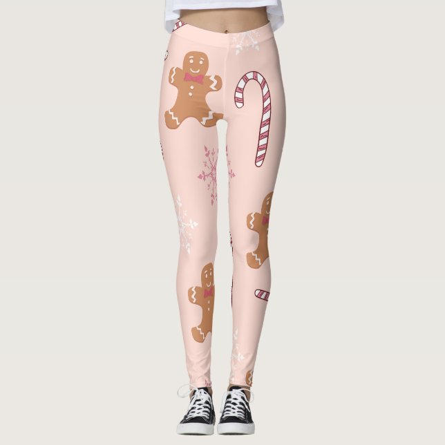 Rosa Lebkuchen Weihnachten Leggings (Vorderseite)