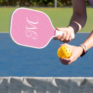 Rosa Leder-Optik Girly Lockige Kalligrafie-Monogra Pickleball Schläger