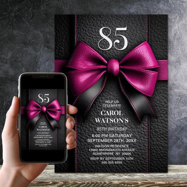 Rosa Lederschleife 85. Geburtstagsfeier Einladung (Von Creator hochgeladen)