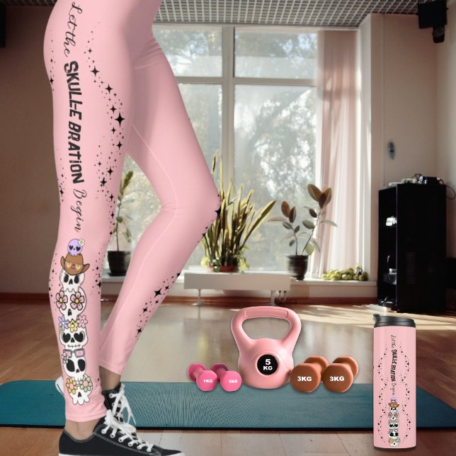 Rosa Leggings Halloween Süße Goth-Schädel (This listing is for the Pink leggings see separate listing same collection for Pink Thermal Tumbler)