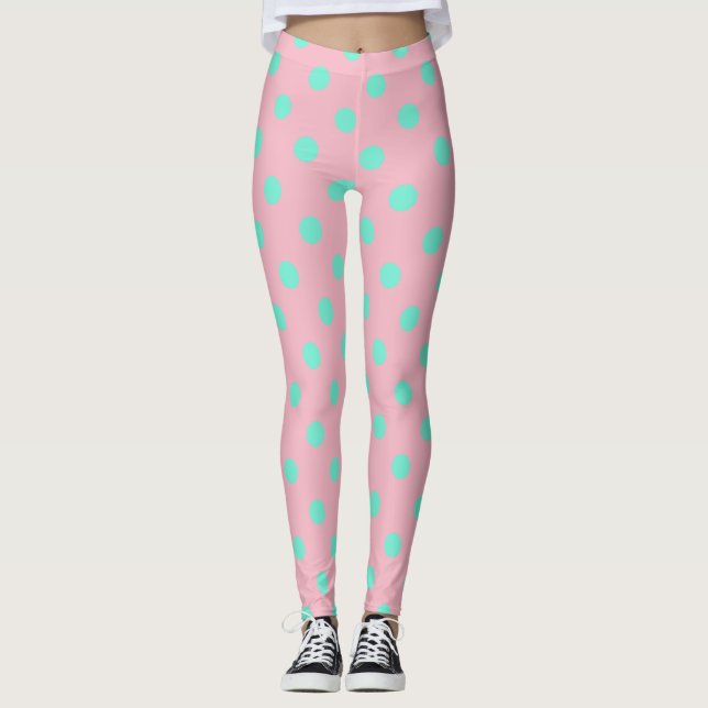 Rosa Leggings mit aquamarinen Polka-Punkten (Vorderseite)