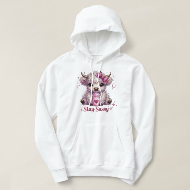 Rosa, leicht Bleibe, Kühe im Hochland Hoodie (Design vorne)