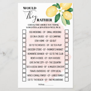 Rosa Lemonen würden sie eher Dusche Spielkarte Flyer