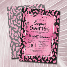 Rosa Leopard 16. Geburtstagsparty Einladungen