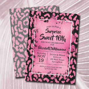 Rosa Leopard 16. Geburtstagsparty Einladungen