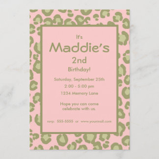 Rosa Leopard-2. Geburtstags-Einladung Einladung