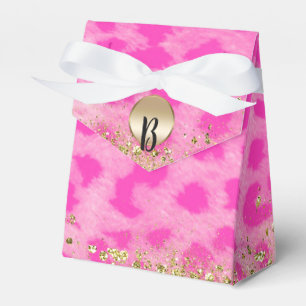 Rosa Leopard Cheetah Print Gold Glitzer Monogram Geschenkschachtel