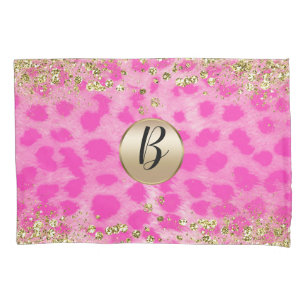 Rosa Leopard Cheetah Print Gold Glitzer Monogram Kissenbezug