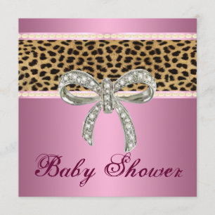 Rosa Leopard-Diamant-Bogen-Babyparty-Einladung Einladung