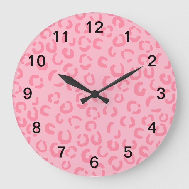 Rosa Leopard-Druck-Muster Große Wanduhr (Vorderseite)