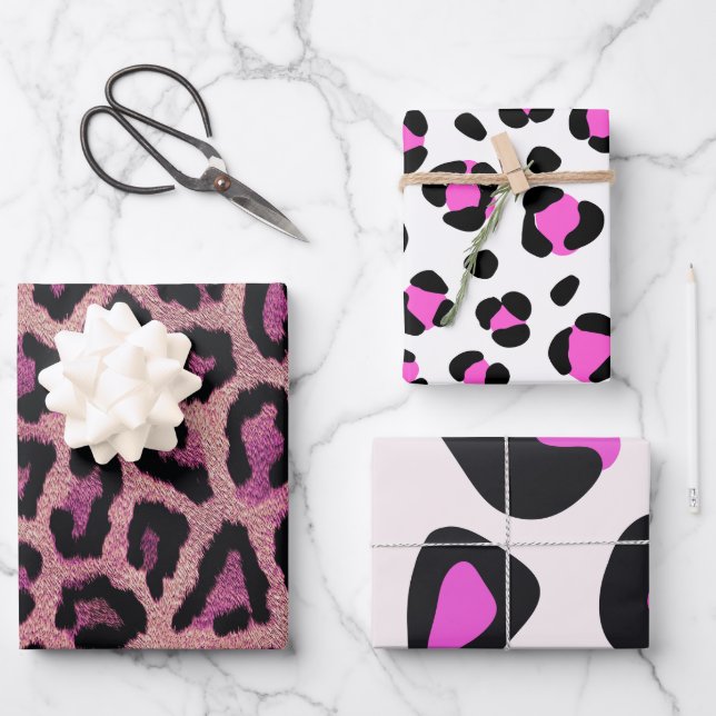 Rosa Leopard-Farbe Geschenkpapier Set (Vorderseite)