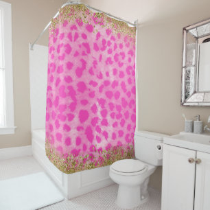 Rosa Leopard Gepard Druck Gold Glitter Modern Duschvorhang