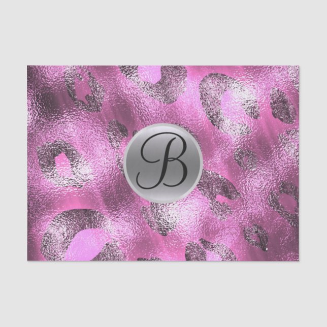 Rosa Leopard Glanz Elegantes Monogramm Buchstabe I Seidenpapier (Vorderseite)