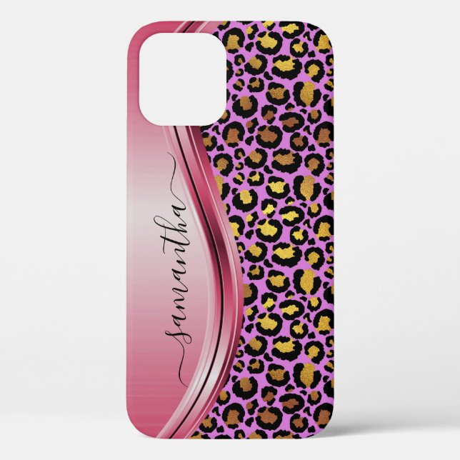 Rosa Leopard Handgeschriebener Name Metal Case-Mate iPhone Hülle (Rückseite)