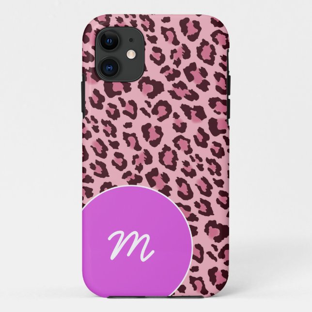 Rosa Leopard-Haut mit Monogramm Case-Mate iPhone Hülle (Rückseite)