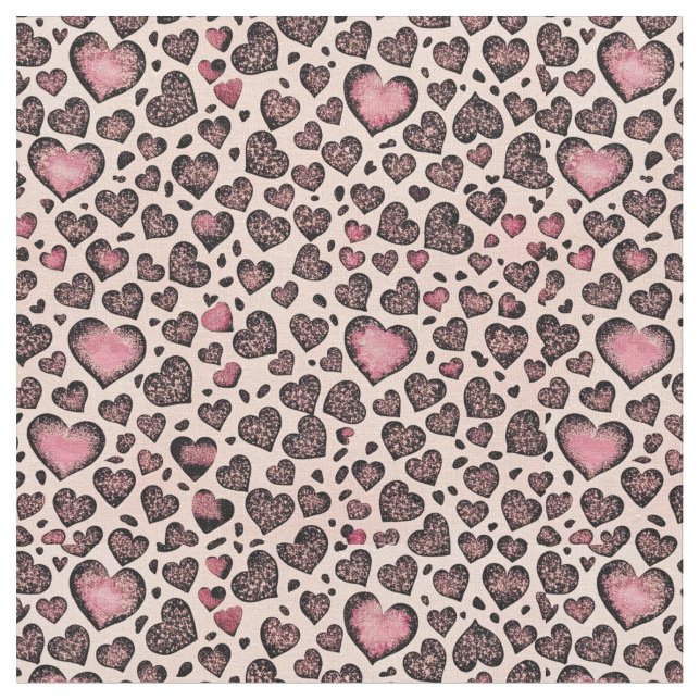 Rosa Leopard Herzmuster auf Blush Stoff (Nahaufnahme)
