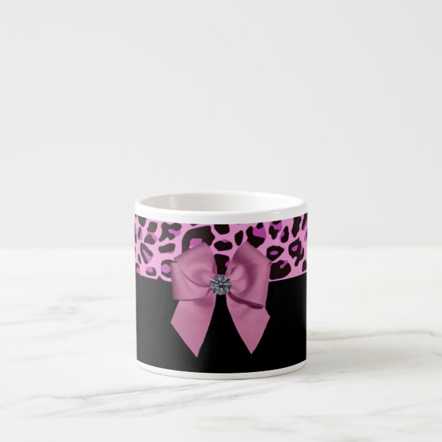 Rosa Leopard mit Bow und Diamond Espressotasse (Vorderseite)