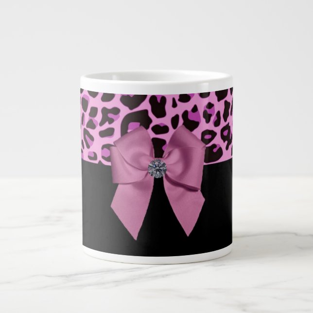 Rosa Leopard mit Bow und Diamond Jumbo-Tasse (Vorderseite)
