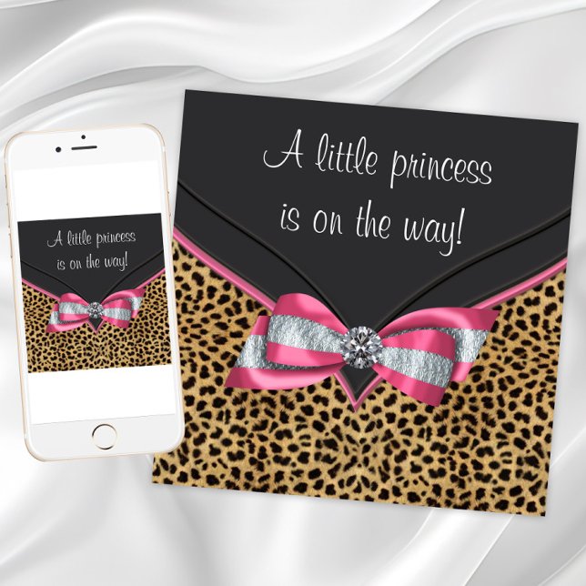 Rosa Leopard Princess Baby Dusche Einladung (Leopard print baby shower invitations. Add your own text. Download and printed invitations available)
