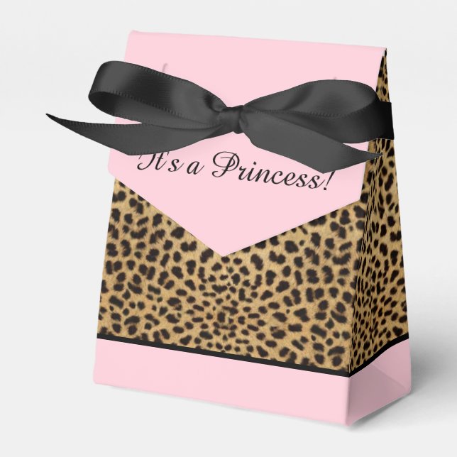 Rosa Leopard Princess Baby Dusche Geschenkschachtel (Vorderseite)