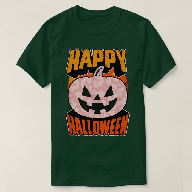 Rosa Leopard Print Happy Halloween Party Jack O La T-Shirt (Design vorne)