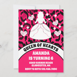 Rosa Leopard Print Queen of Hearts Birthday Party Einladung