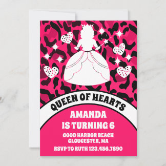 Rosa Leopard Print Queen of Hearts Birthday Party Einladung