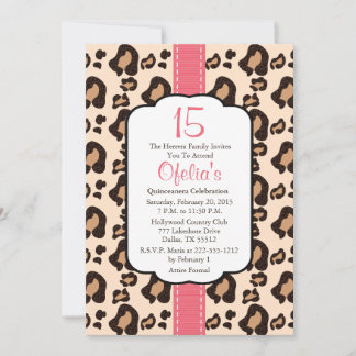 Rosa Leopard Print Quinceanera Einladungen