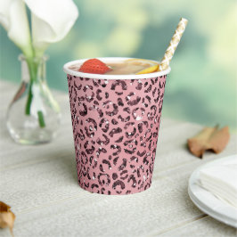 Rosa Leopard Print Sparkor Glitzer Pappbecher