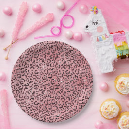 Rosa Leopard Print Sparkor Glitzer Pappteller
