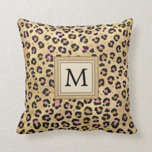 Rosa Leopard Print Wild Safari Animal Monogram Kissen
