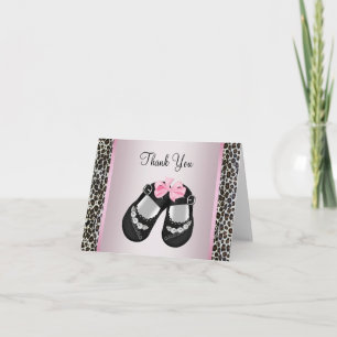 Rosa Leopard-Rosa-Schwarz-Baby-Dusche danken Ihnen Dankeskarte