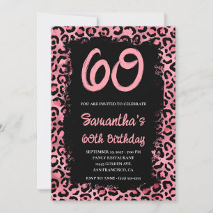 Rosa Leopard schwarz bemalt 60. Geburtstag Einladung