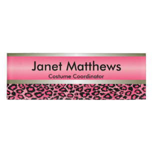 Rosa Leopard und Gold metallisch Namenschild