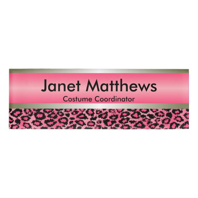 Rosa Leopard und Gold metallisch Namenschild (Vorderseite)