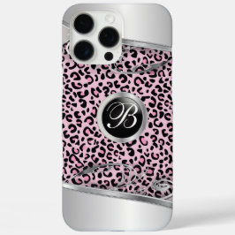 Rosa Leopard und Metalldruck | Monogramm iPhone 16 Pro Max Hülle