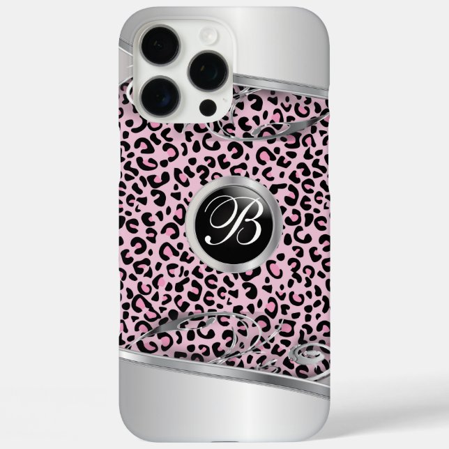 Rosa Leopard und Metalldruck | Monogramm Case-Mate iPhone Hülle (Rückseite)