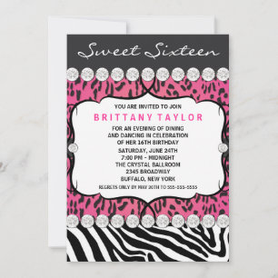 Rosa Leopard Zebra Sweet 16 Party Einladung