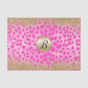 Rosa Leopardcheetah-Druck-GoldGlitzer-Monogramm Seidenpapier