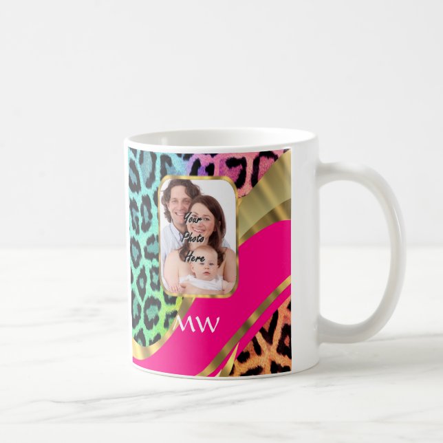 Rosa Leoparddruck in mehrfarbigen Farben Kaffeetasse (Rechts)